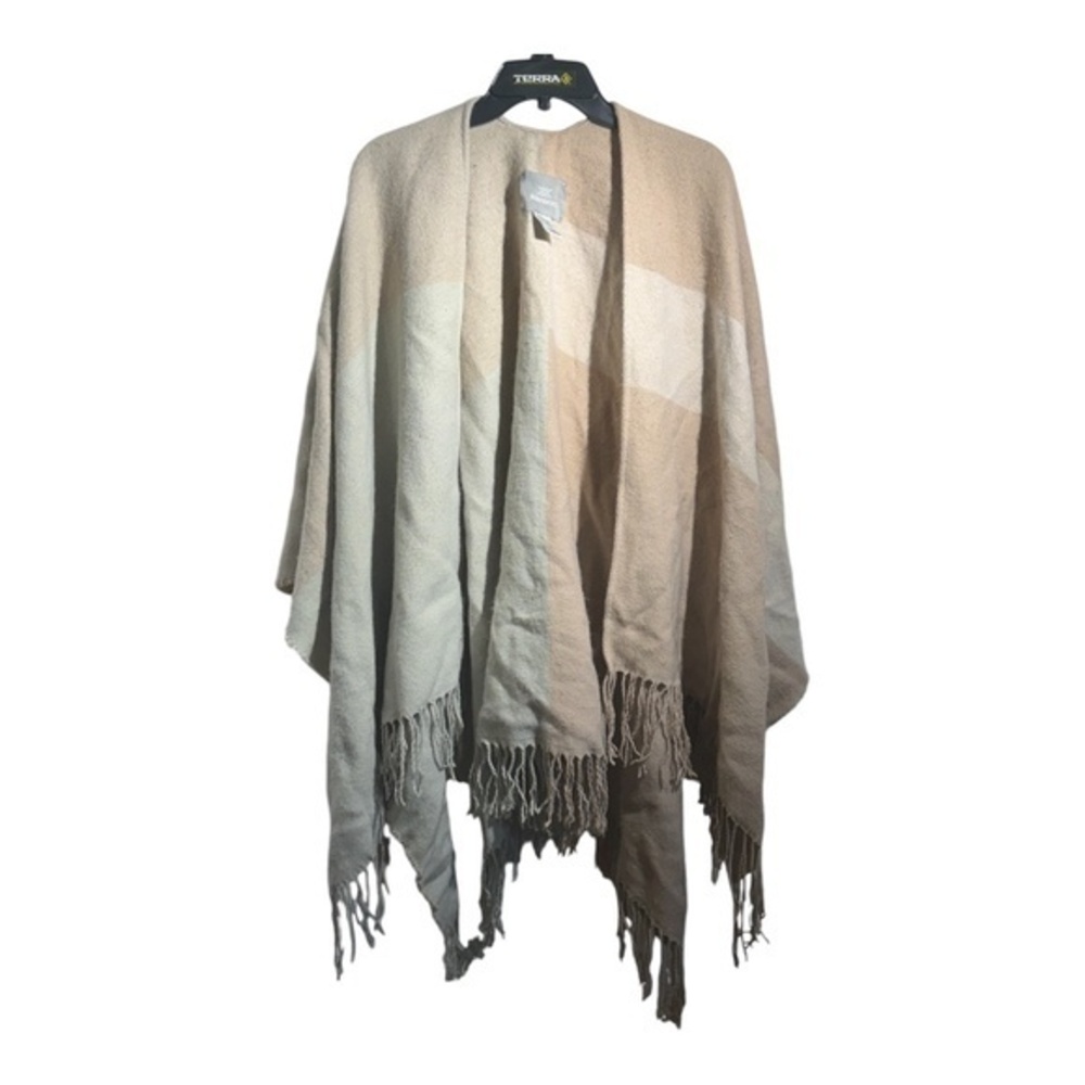 SOIA & KYO woven fringe scarf shawl pashmina poncho blanket Champagne & Cream